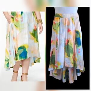 MELISSA McCARTHY SEVEN7 Plus Size Full Midi Skirt 2X Watercolor Pattern NWT